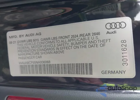2022 Audi A5 Sportback Premium 40 Tfsi Quattro S Tronic from USA, damaged, VIN WAUABCF55NA006068